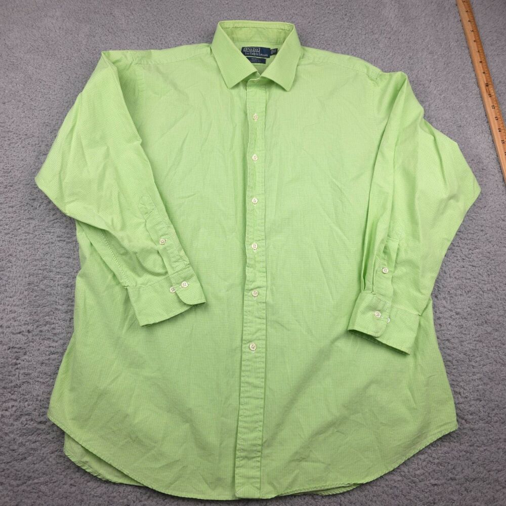 Polo Ralph Lauren Mens Button Down Size 17 1/2 32/33 Lime Green Classic Fit